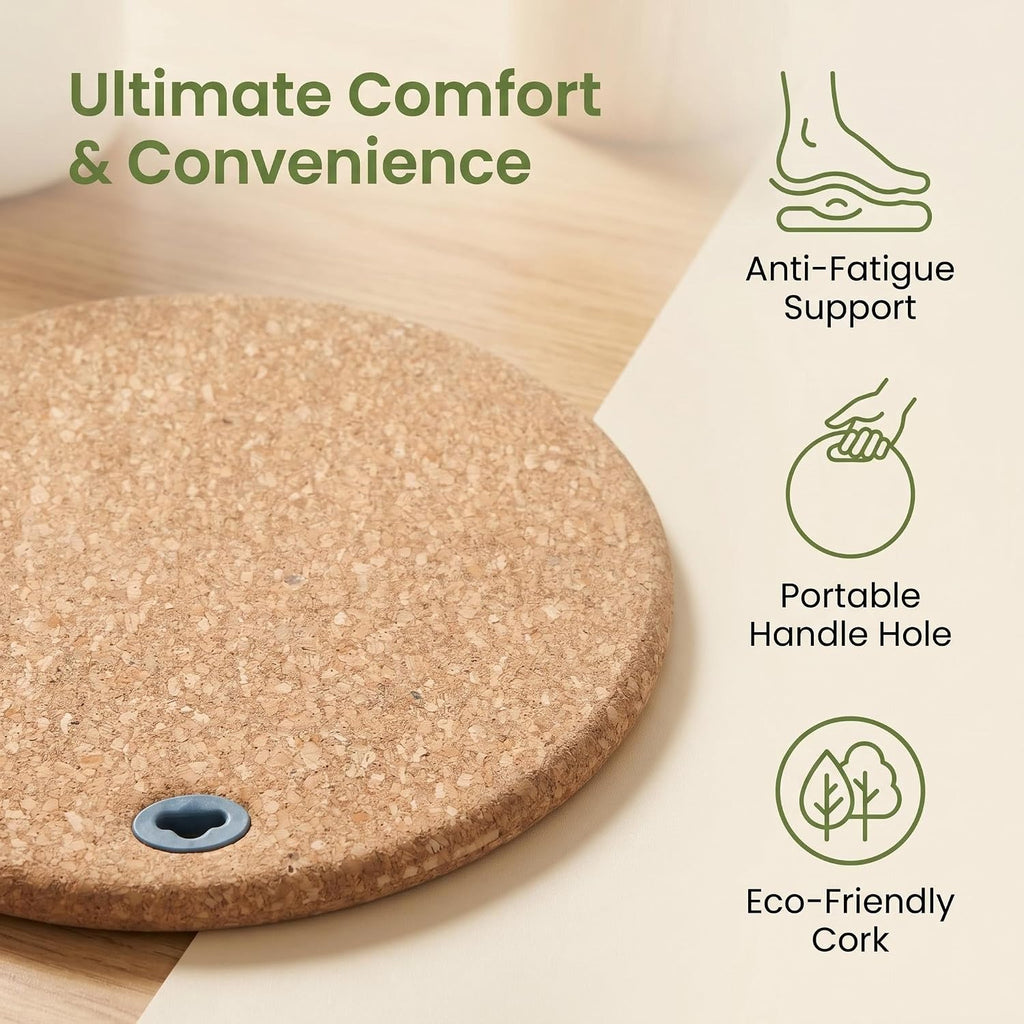 19inch Standing Desk Mat,Round Design Cushioned Cork Anti Fatigue Floor Mat | 0.7" Thick Built‐in Handle, Round Cork