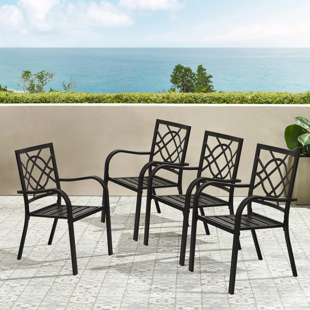 300lbs Patio Chairs Set of 4 Outdoor Dining Chairs, Metal Frame Stackable Patio Dining Chairs, Wrought Iron Black