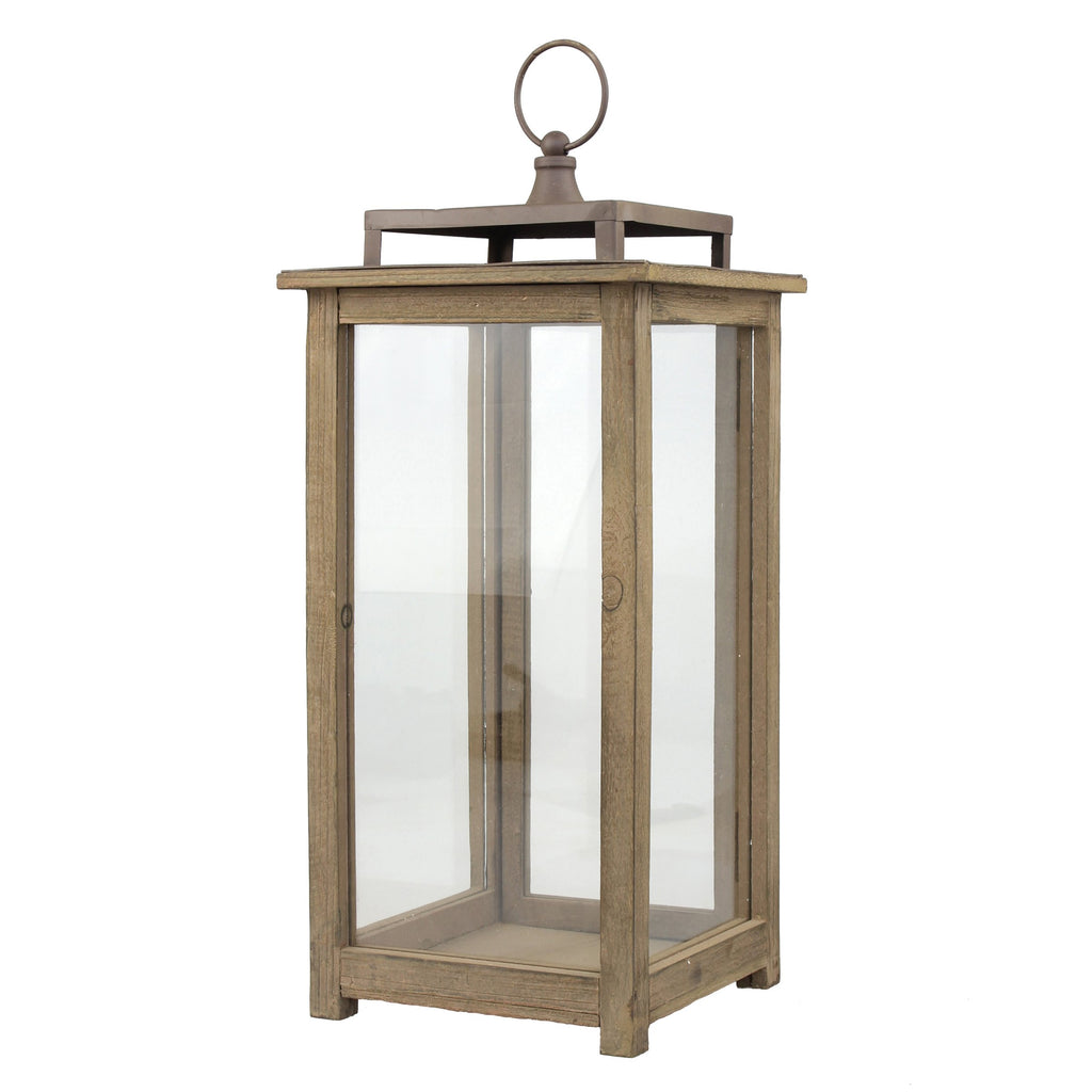 18 Inch Rustic Wooden Candle Hurricane Lantern, For Table Top, Mantle, Wall Hanging, or Garden Display, Indoor &