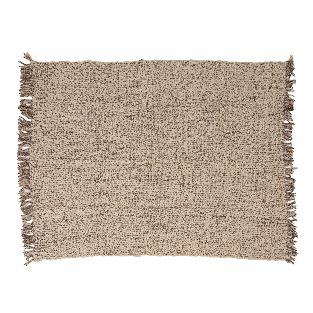 Cozy Haven Wool Blend Shag Throw, Natural and Grey Mélange