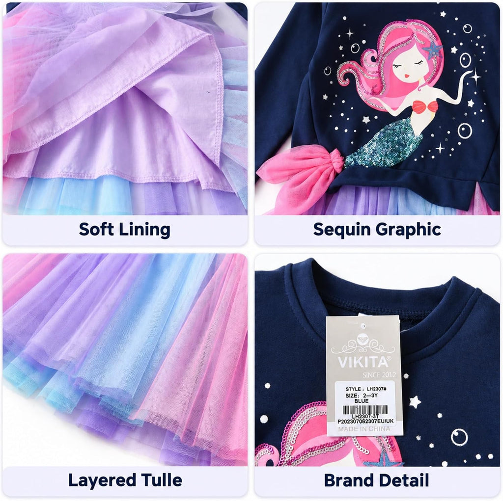 Girls Dresses for Winter Long Sleeve Toddler Girls Clothes Party Tulle Dresses for Little Girls