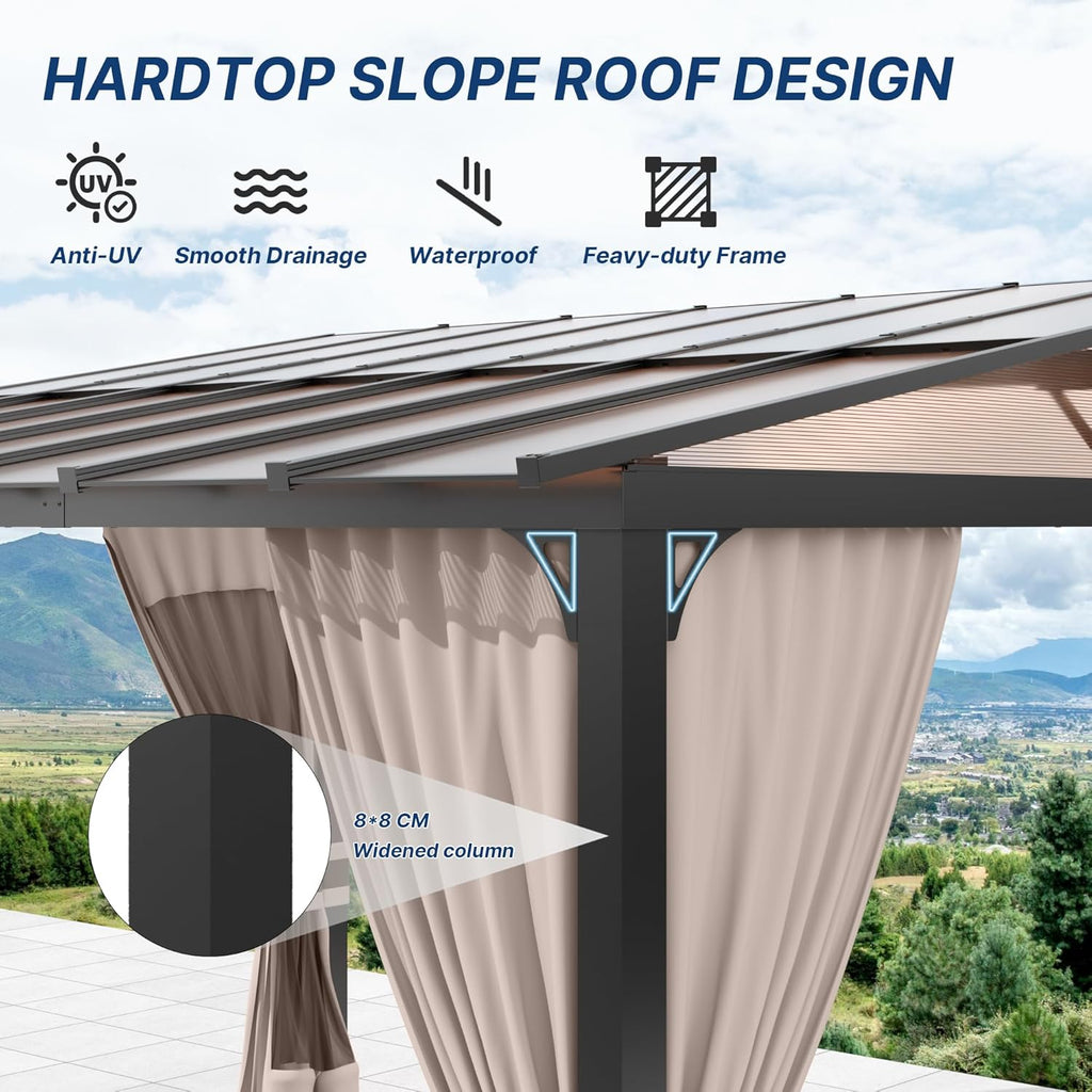10 FT x 12 FT Lean to Gazebo, 3 in 1 Outdoor Gazebo with Sloped Roof