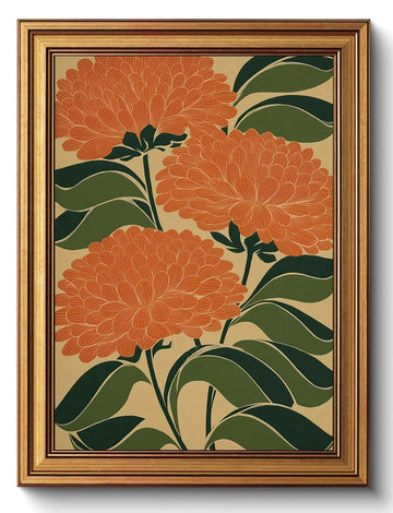 Orange Floral Wall Art Mid Century Modern Decor Boho Flower Prints