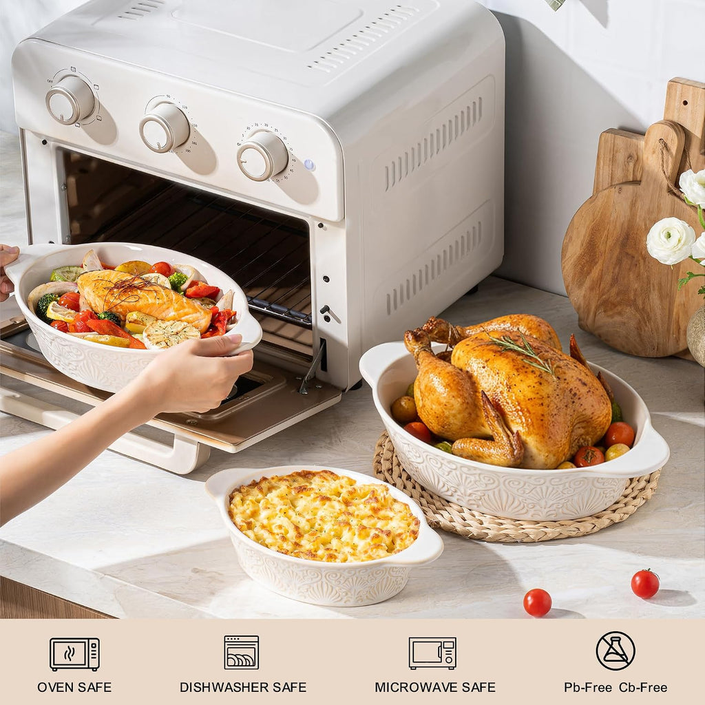Casserole Dishes for Oven Sets of 3, Ceramic Oval Dish, Au Gratin Pans with Handles for Roasting, Lasagna, Pie, Meat