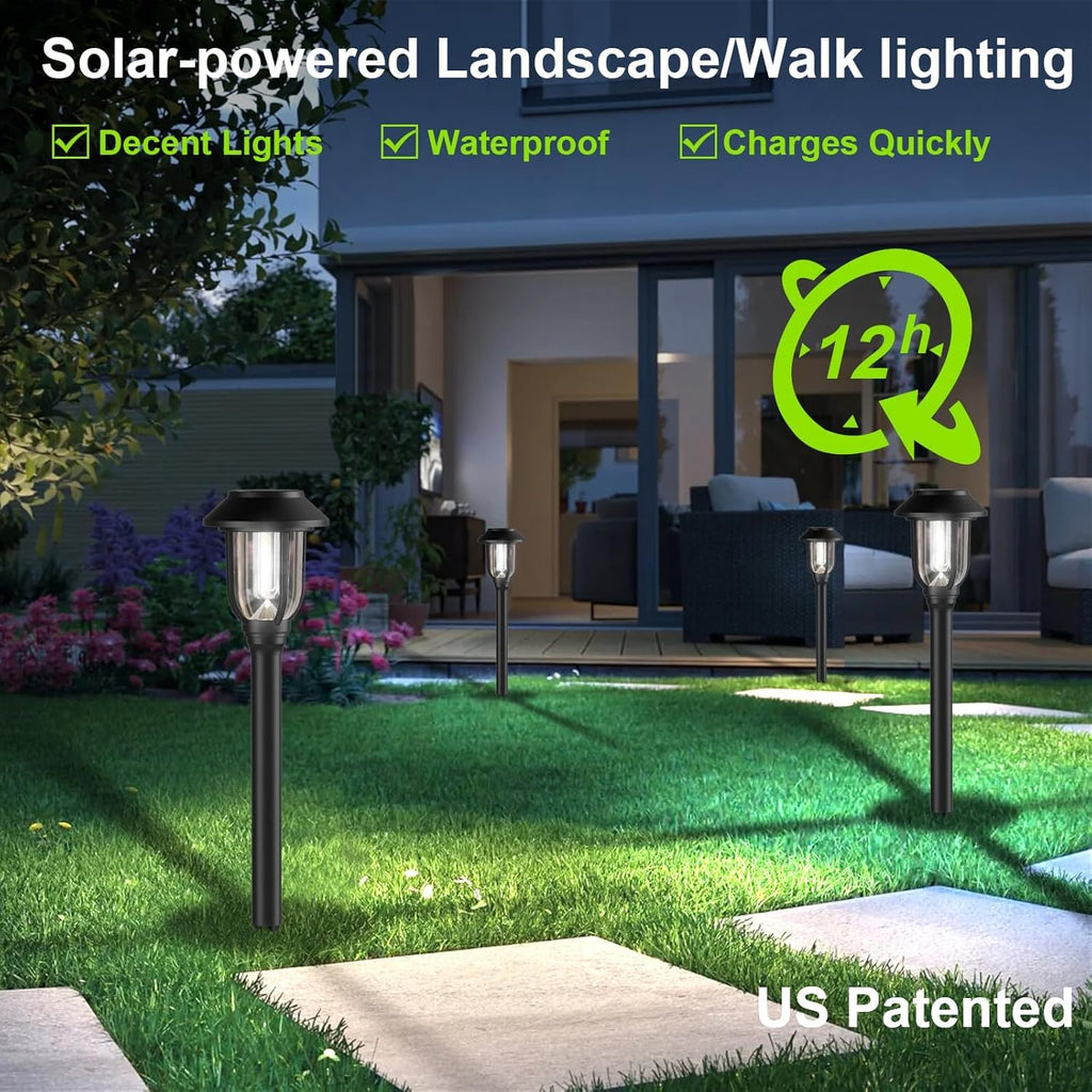 Solar Lights Outdoor 8 Pack, Cool White Solar Pathway Lights, Auto On/Off,Waterproof Solar Powered LED Landscape