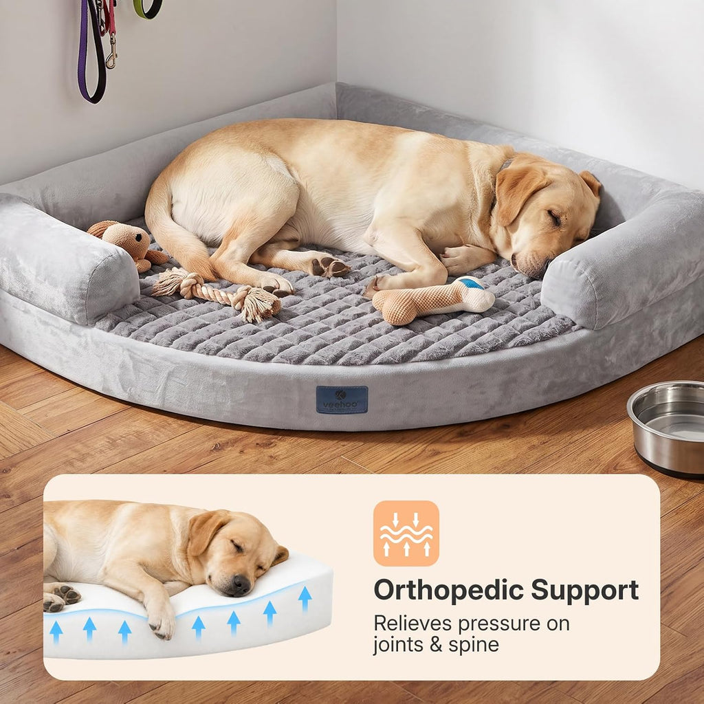 Corner Dog Bed, 42" Orthopedic Washable Dog Bed for Large Size Dogs