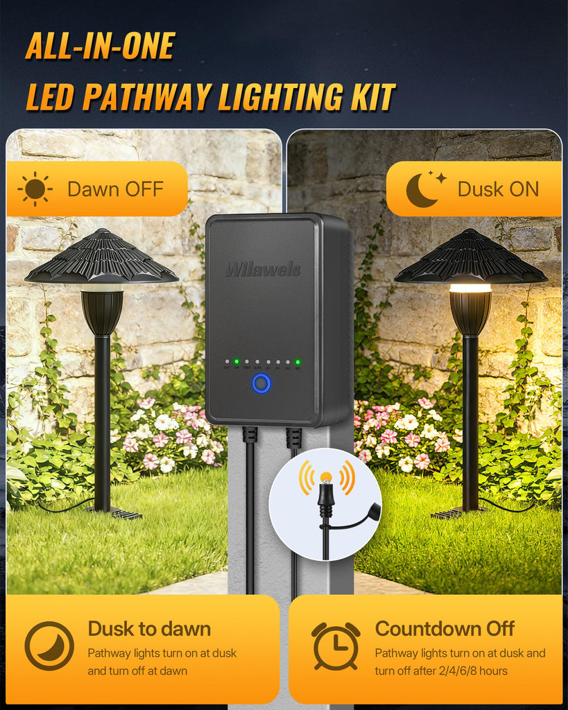 All-in-One LED Low Voltage Landscape Lighting Kit, 8-Pack LED Pathway Lights with Transformer, 100FT Wire