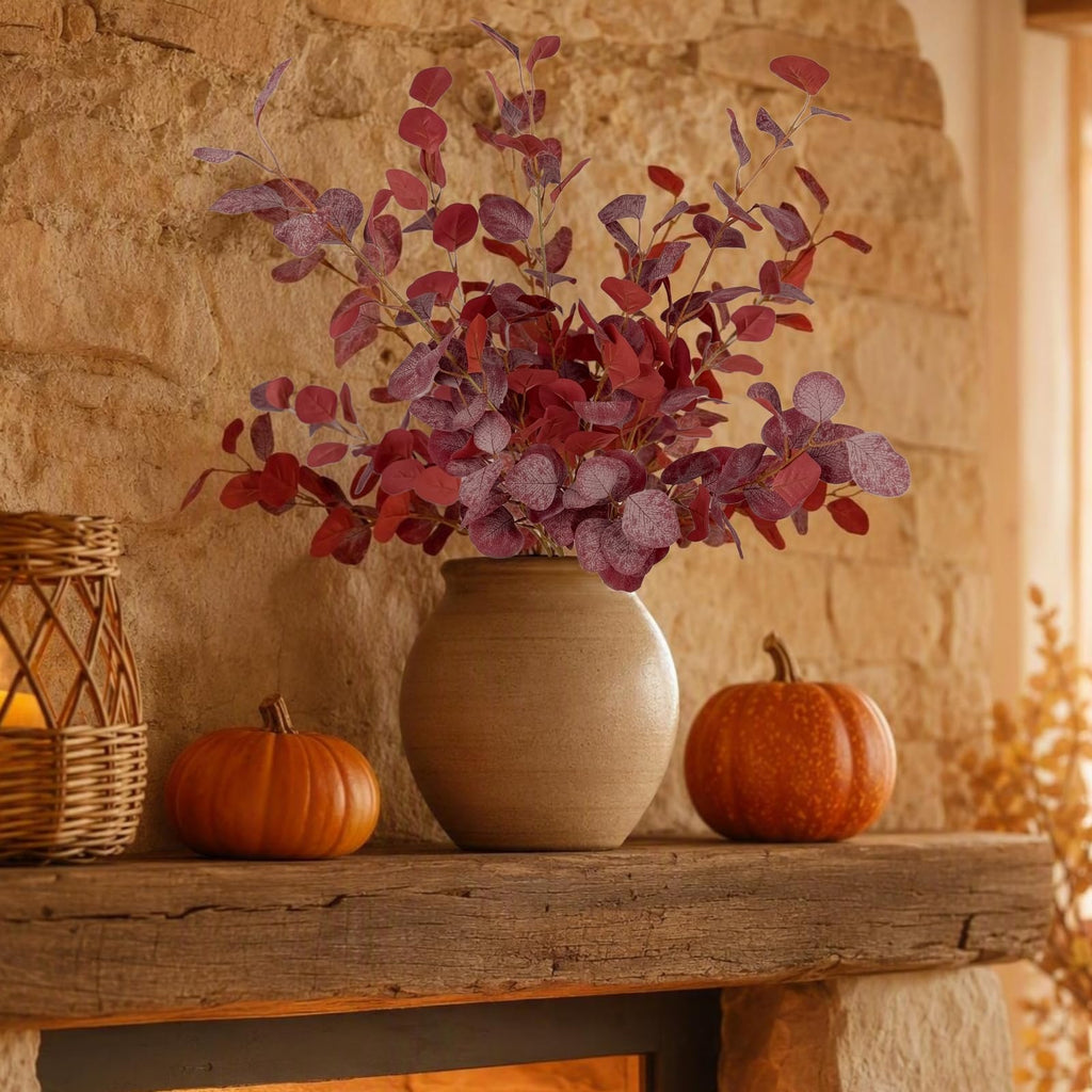 4 PCS Autumn Artificial Plants 35.4" Tall Fake Fall Artificial Stem Silk Leaves Branches Faux Autumn Plants for