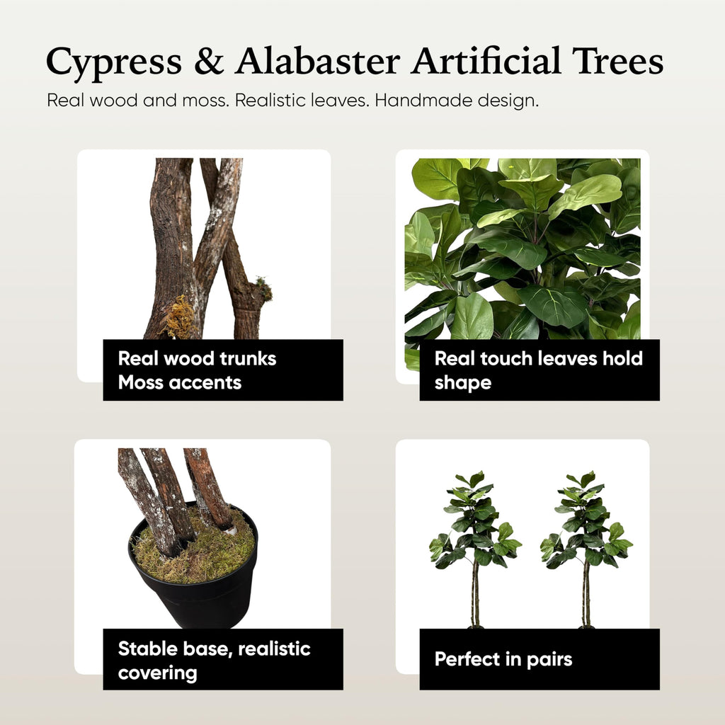 Handmade 5ft Fiddle Leaf Fig Ficus Lyrata Artificial Tree with Ethically Sourced Real Wood Trunks, Hypoallergenic
