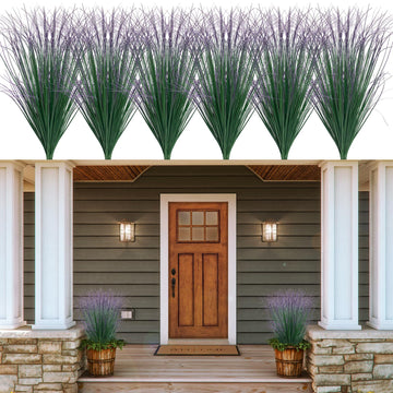 24 Bundles Artificial Grass Plants Outdoor Tall Faux Shrubs Greenery Stems Fake Onion Grasses Wheat Grass UV