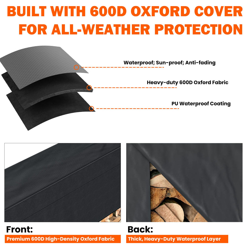 4ft Heavy Duty Firewood Rack with Waterproof Cover