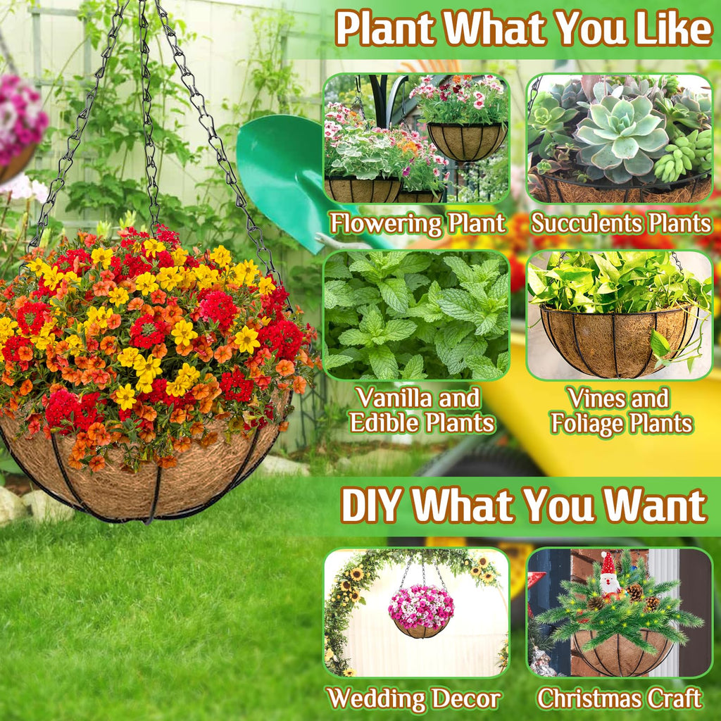 3 Pack 16 Inch Large Hanging Baskets for Plants Outdoor with Coconut Liners Replacement, Hanging planters Baskets