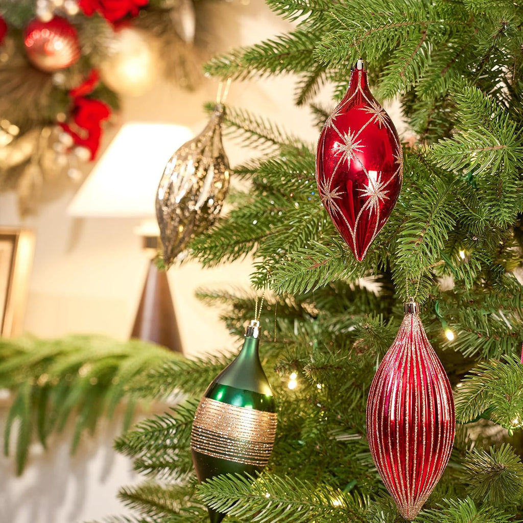 Finial Drop Christmas Ornaments for Tree Decorations, 150mm/6inch Shatterproof Plastic Hanging Large Tear Drop