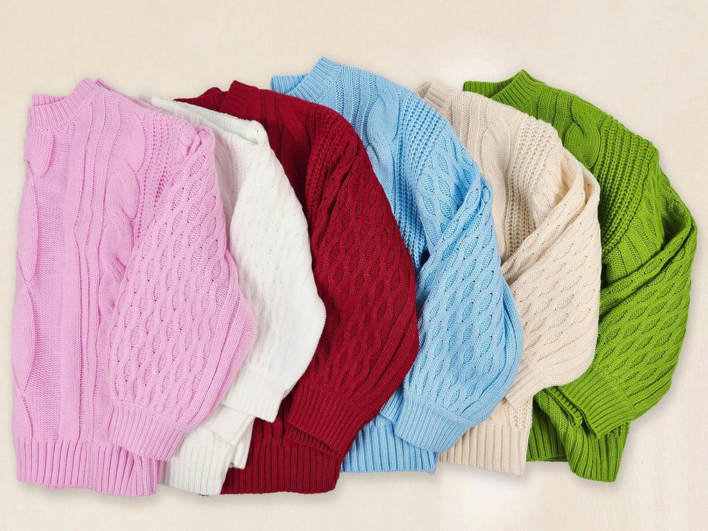 Cable Knit Sweaters Crewneck Lantern Sleeve Jumpers for Kids