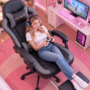 Gaming Chair, Ergonomic High Back Computer Chair with Footrest, Lumbar Support & Pocket Spring Cushion, Comfortable