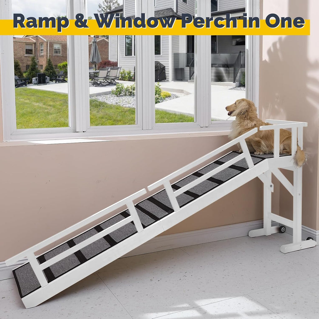 Dog Ramp for Bed or Couch, Wooden Pet Ramp with 20° Gentle Slope, Removable Side Rails, Non-Slip Surface, Top