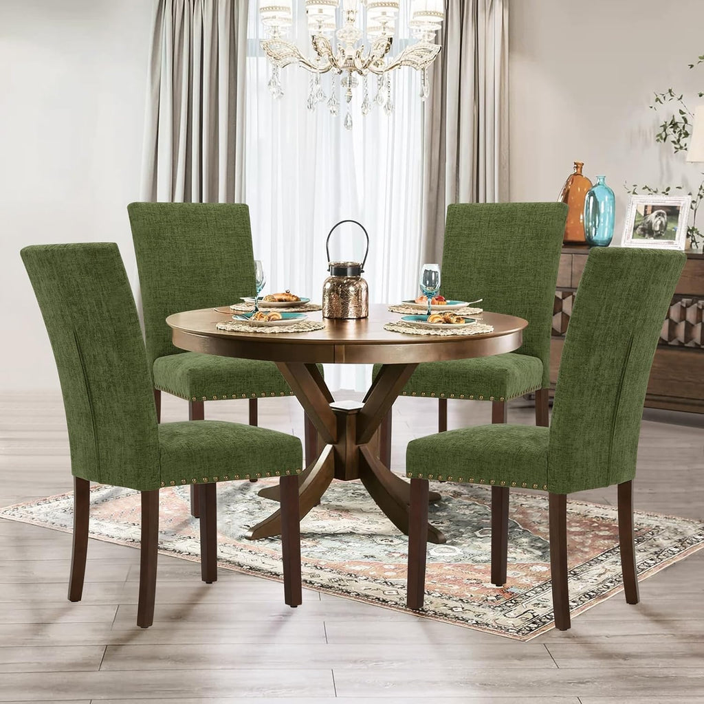 Parsons Dining Chairs Set of 2, Upholstered Nailhead Dining Room Kitchen Side Chair with Thick Cushions and Wood Legs