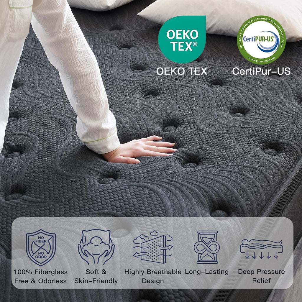 12 Inch Queen Mattress, Memory Foam Mattress in a Box with Memory Foam & Pocket Springs for Motion Isolation, Queen