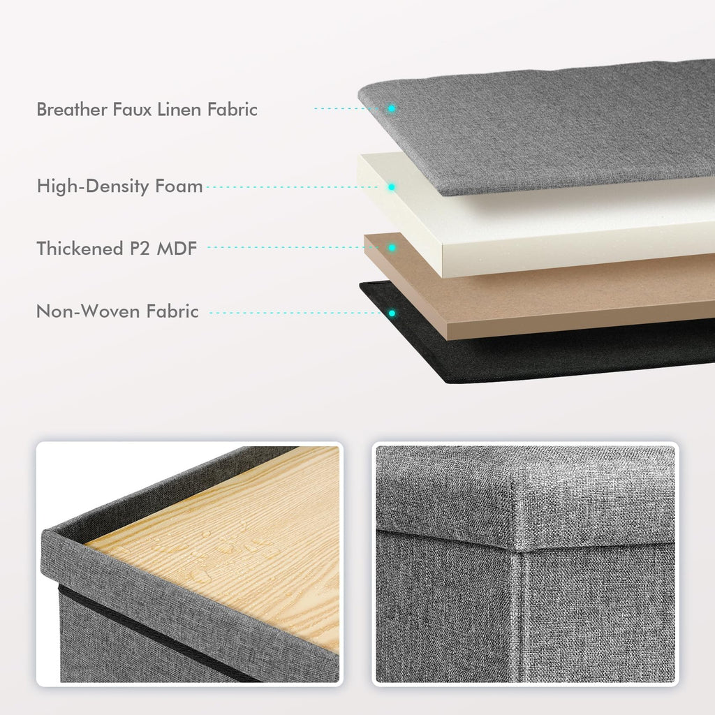 Storage Ottoman with Tray, 16" Linen Small Ottomans Cube, Grey
