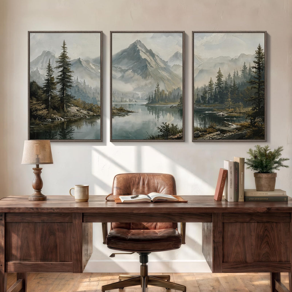 3 Piece Large Framed Mountain Landscape Wall Art, 24x36 In