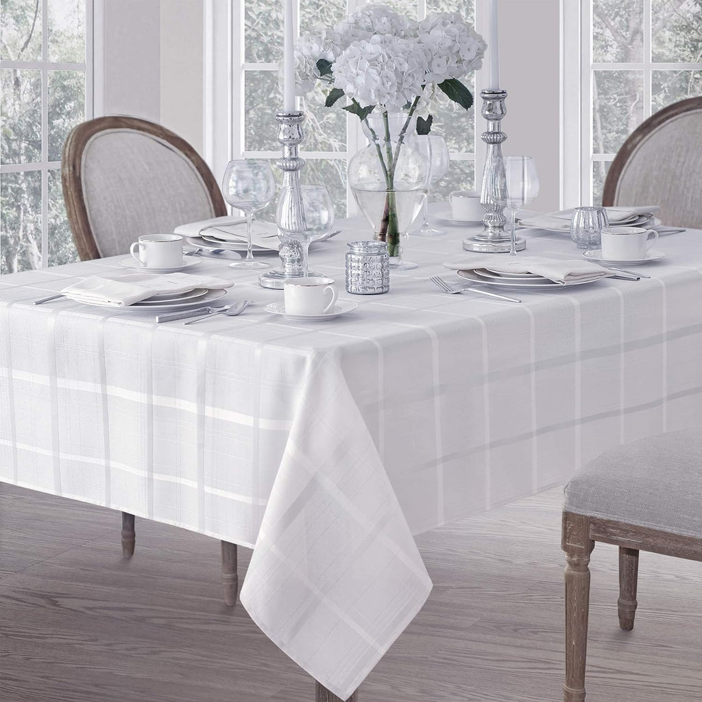 60 x 84 Inch Rectangle Fabric Tablecloth, Elegance Plaid, 100% Polyester, No Iron Soil Resistant Din