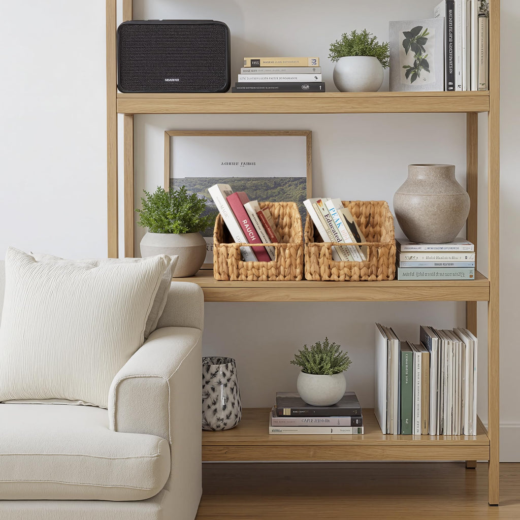 Pantry Baskets for Organizing, Wicker Basket with Built-in Handles, Handwoven Wicker Storage Baskets, Water Hyacinth