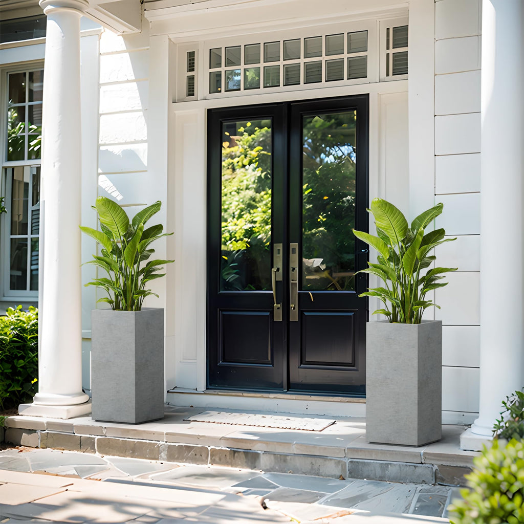 Accent Column Square Pale Gray Concrete Planter 23.6" H, Outdoor