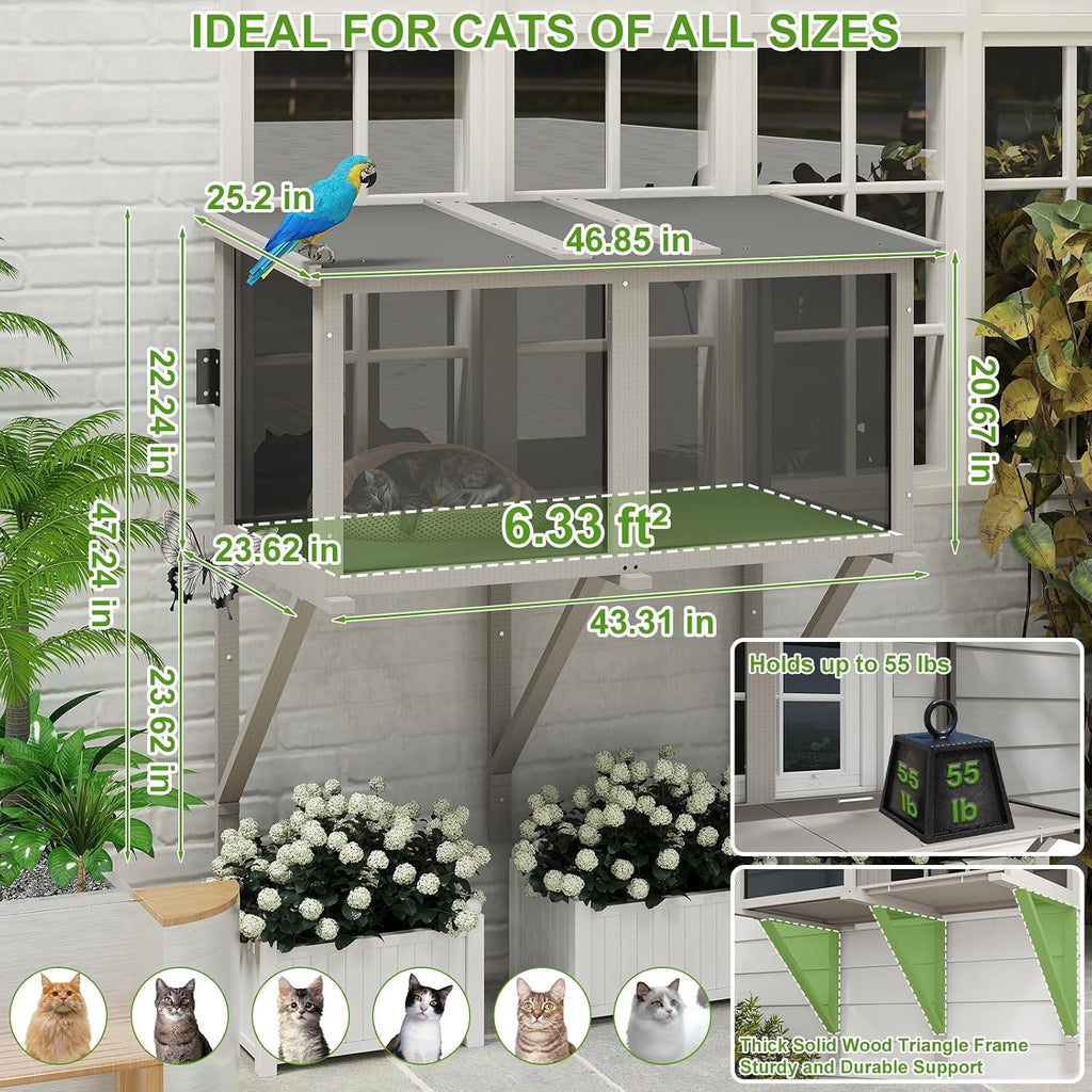 Window Catio Outdoor Cat Enclosure, Compact Cat Window Box for Indoor Cats