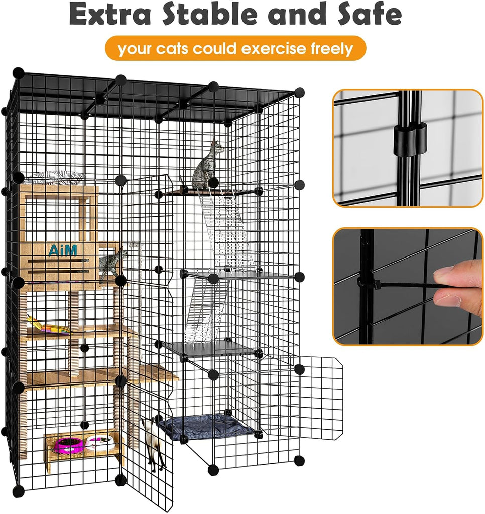 Cat Large Enclosure - DIY Catio Ideal for 1-3 Cats, Indoor & Outdoor, Detachable Metal Wire Kennel, 2x3x4 Exercise