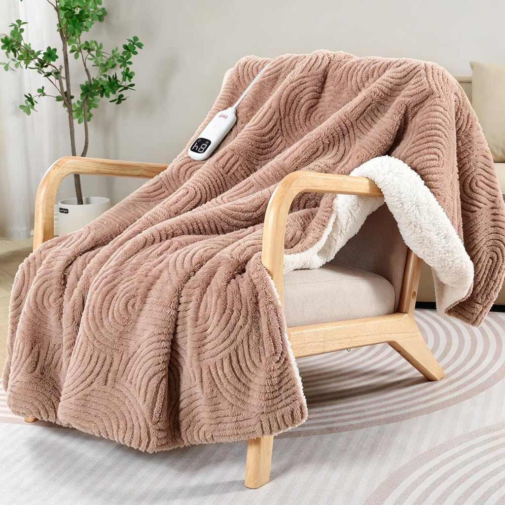 Heated Blanket - 72"x84" Cozy Soft Jacquard Heating Blanket with 4 Heat Levels & 10 Hours Auto-Off