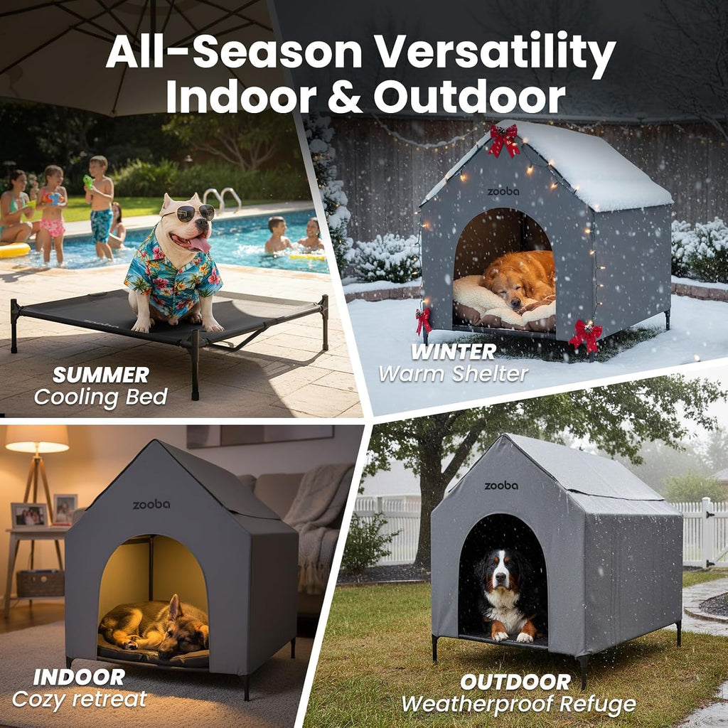 48" XL Outdoor Dog House - Weatherproof Elevated Pet Shelter
