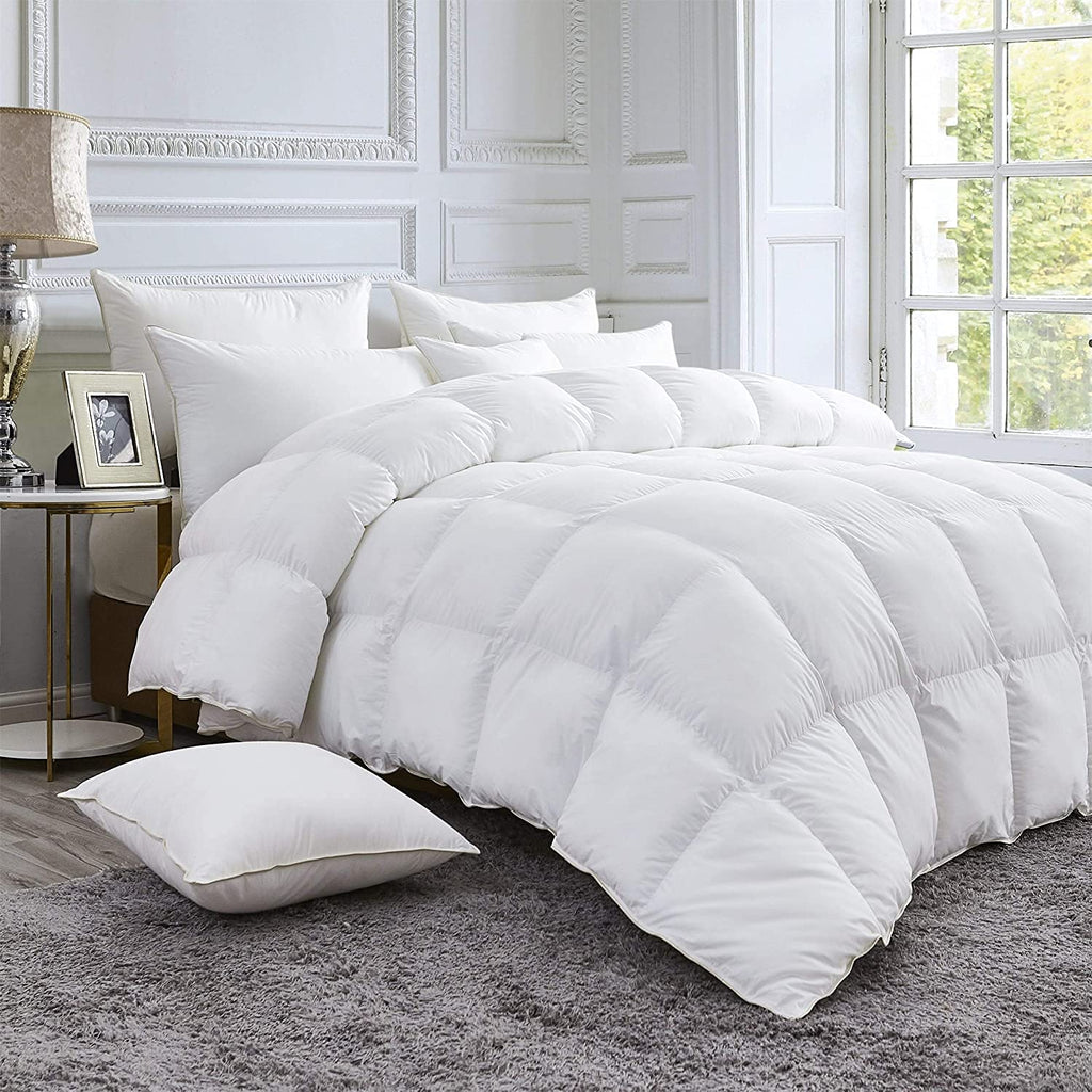 Luxurious Goose Feather Down Fiber Comforter Oversized California King Size, Extra Fluffy Duvet Insert, Breathable