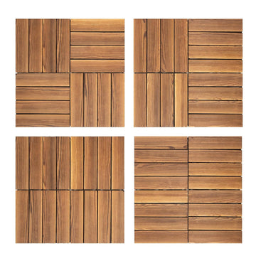 Flooring Tiles, 36 pcs Hardwood Interlocking Patio Deck Tiles, 12" x 12" Water Resistant Balcony Flooring, Outdoor