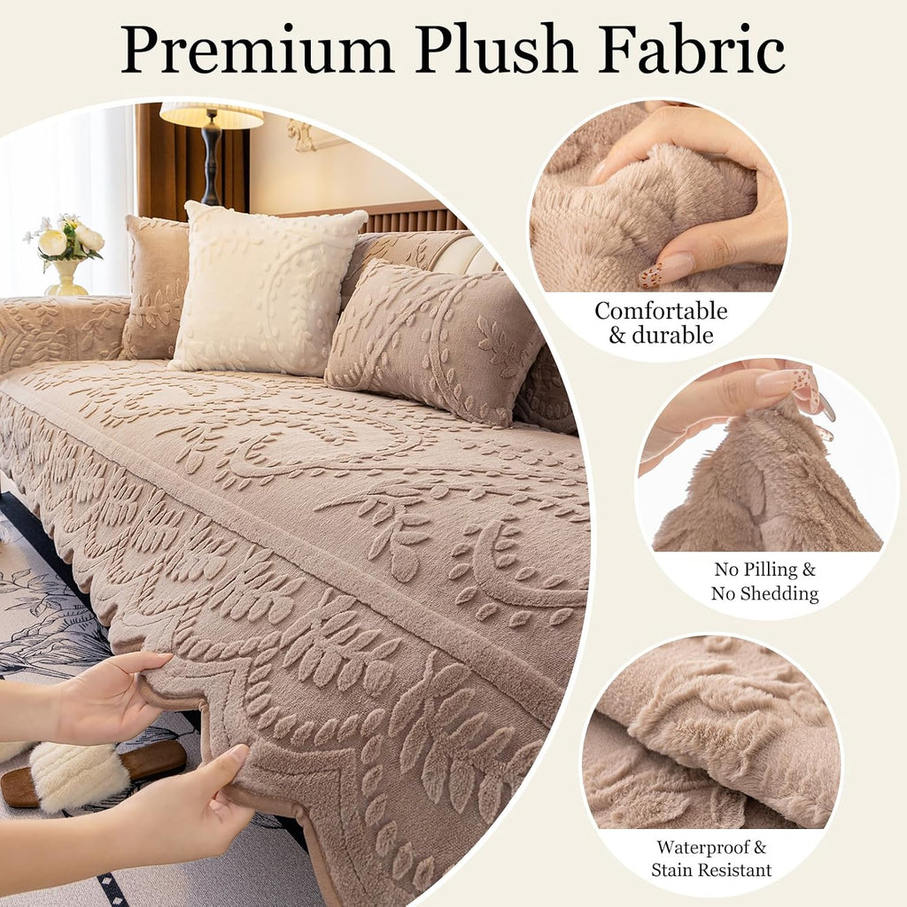 Plush Couch Cover for Pet, Dog Couch Cover for Sofa, Cocoa Coffee