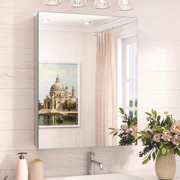 20x26 Medicine Cabinet Mirror with Storage Tempered, Aluminum Surface Mount or Recessed Medicine Cabinet Silver with