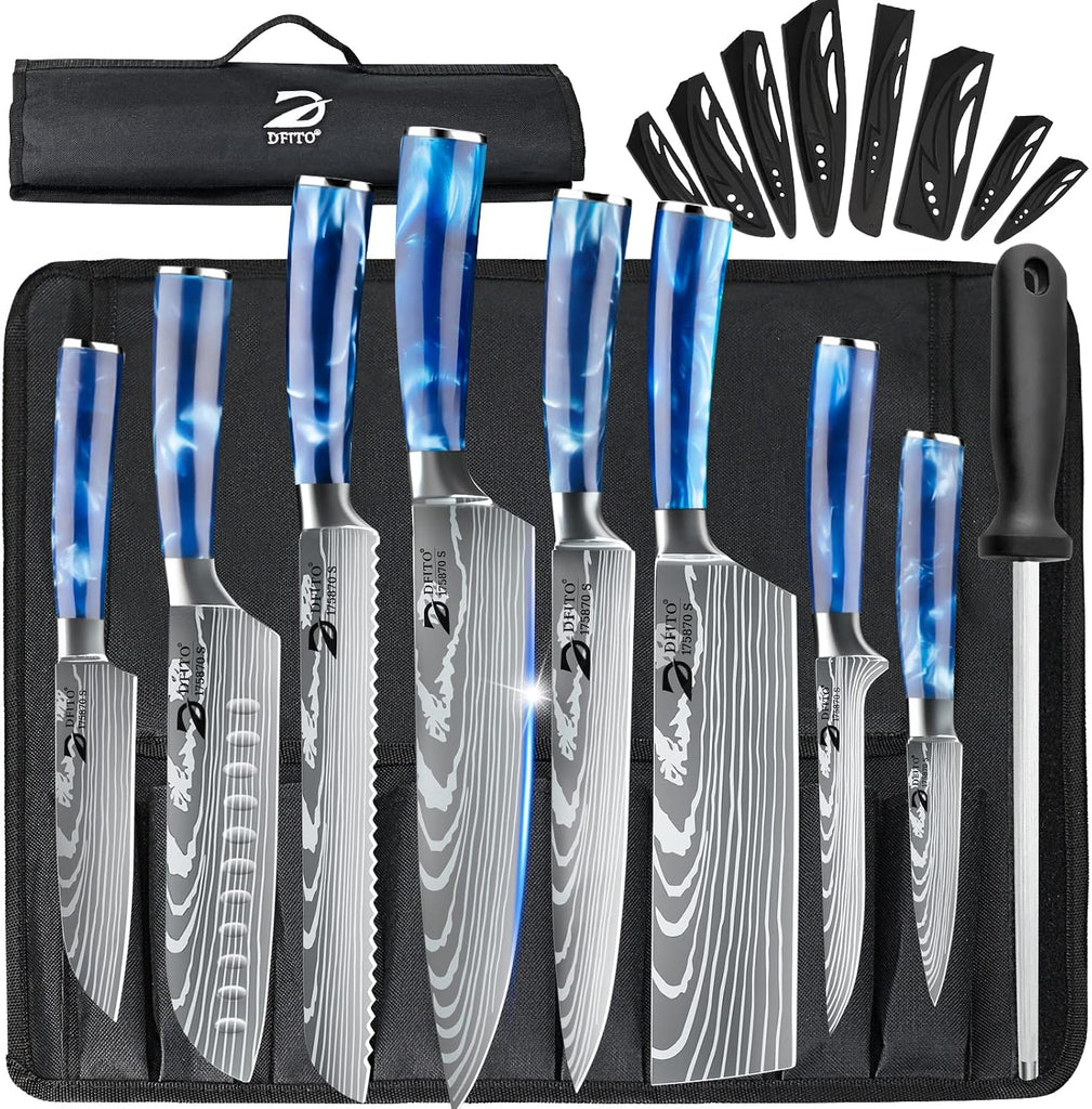 Chef Knife Sets with Roll Bag, 9 Pieces Professional Knife Set | High Carbon Stainless Steel Kitchen Chef Knife Set