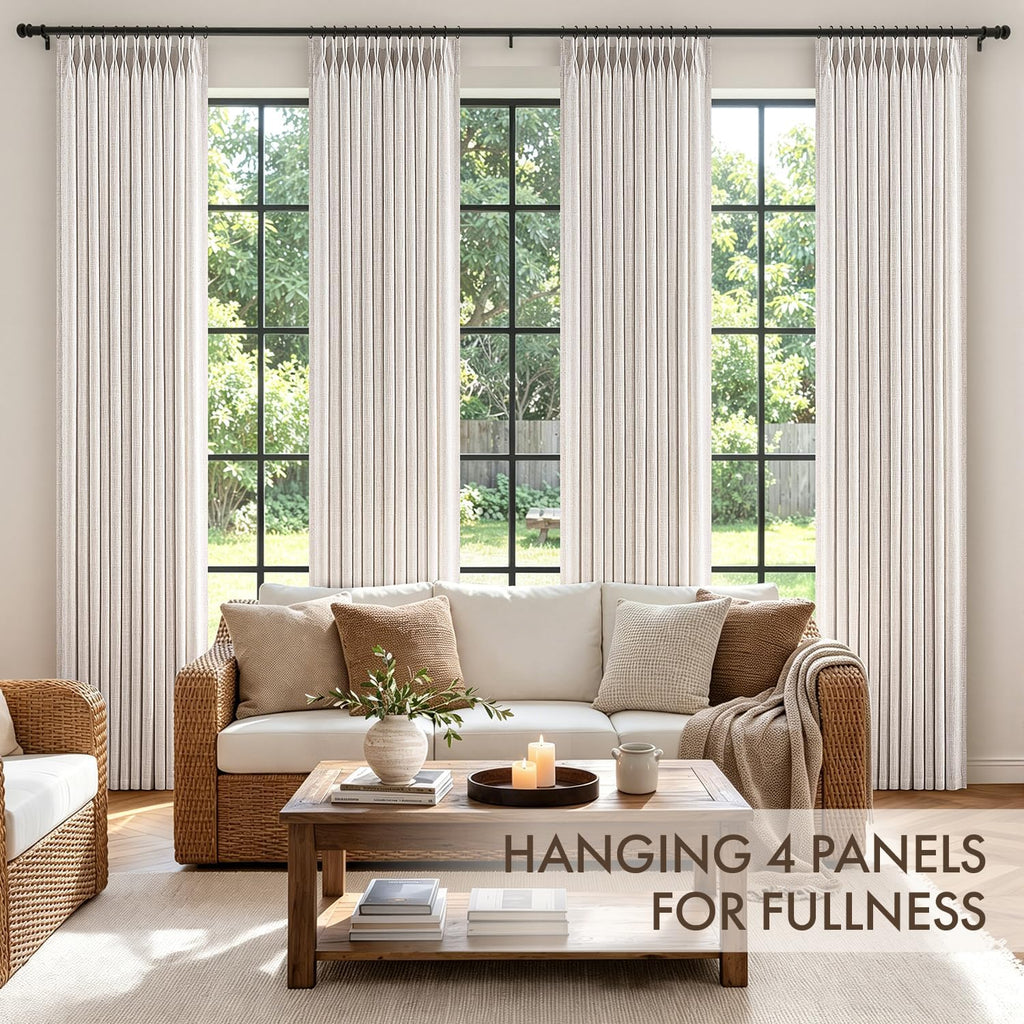 4 Panels Set Pinch Pleated Linen Curtains 112 Inches Length for Living Room Bedroom, Extra Long Pinch Pleat Drapes