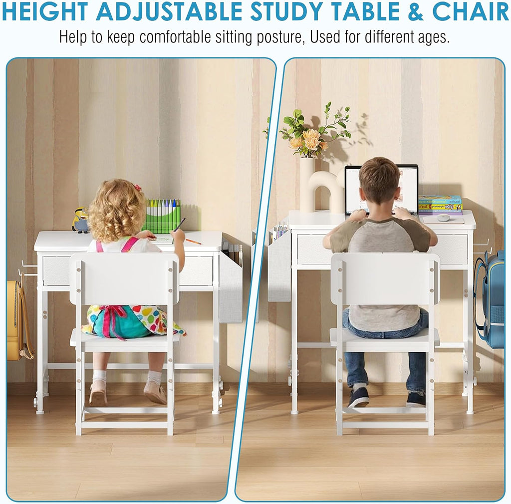 Height Adjustable Kids Desk and Chair Set, Study Table for 3-12 Boys Girls