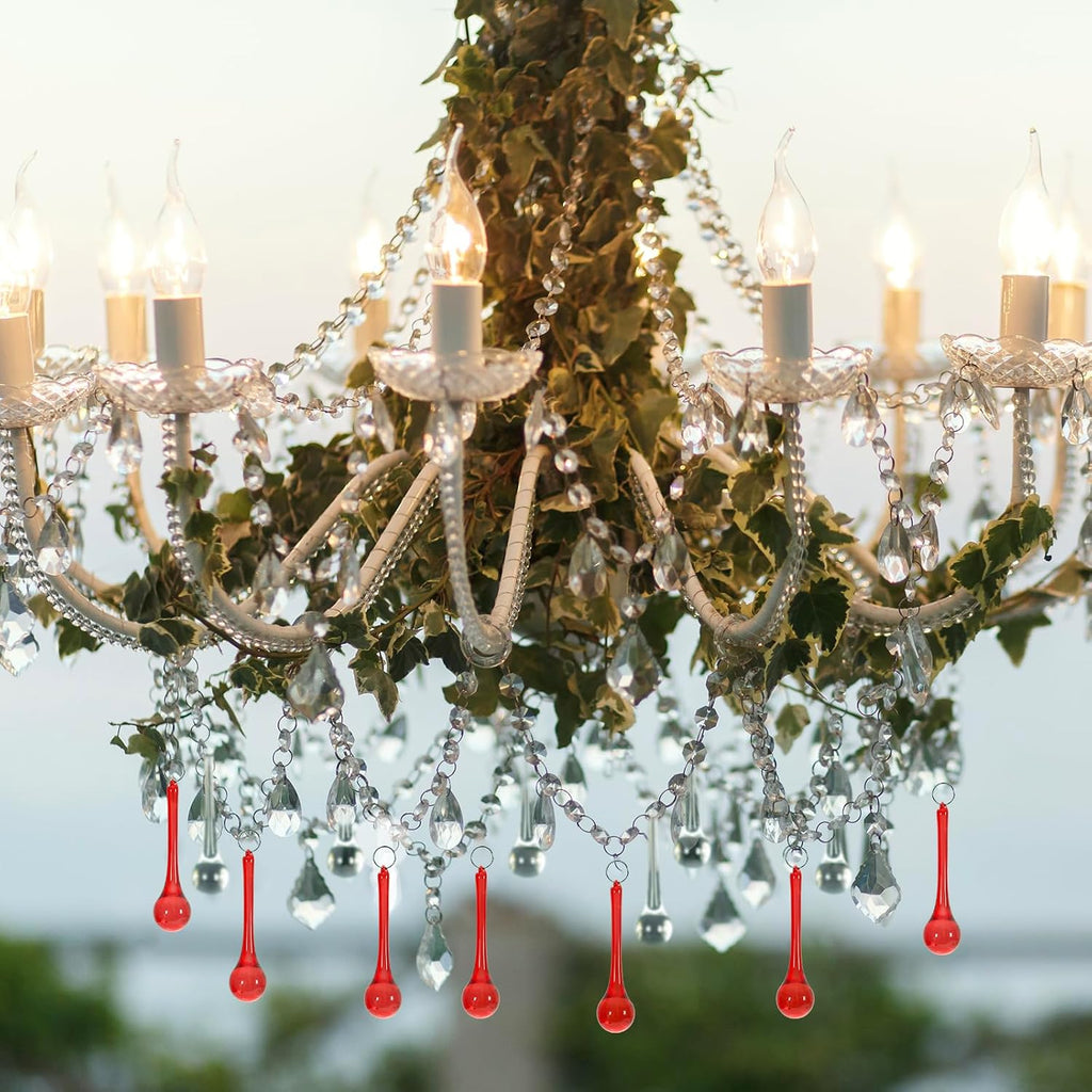 40Pcs Christmas Red Crystal Ornaments 3 Inch Teardrop Chandelier Decor Glass Hanging Ornaments for Xmas Tree Party