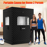 2 Person Sauna, Extra Large Sauna, Portable Steam Sauna Tent with 2 Steamers, 2 Folding Chair, 71”x 49”x 36”, Black