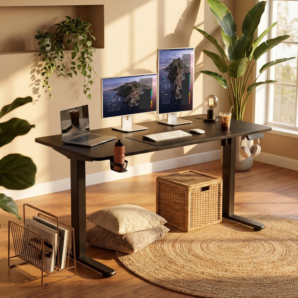 Electric Standing Desk, 55 x 24 Inches Height Adjustable Sit Stand up Desk, Memory Preset Computer Home Office Desks