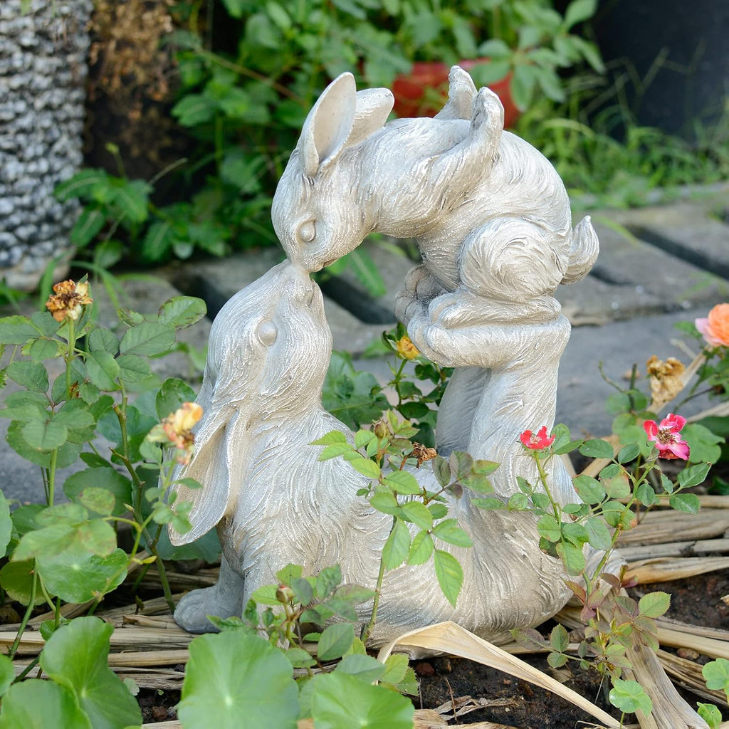 Garden Statues Kissing Bunny Sulpture - Garden Décor Rabbit Collectible Figurines Yard Decorations Outdoor 11.8" L x