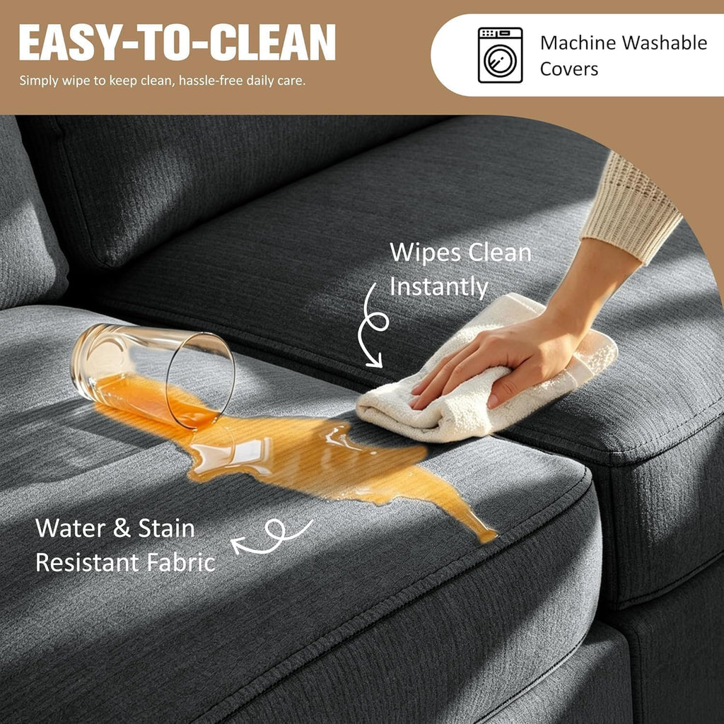 3-Seat Reversible Sectional Sofa with Ottoman, Small Couch, Grey