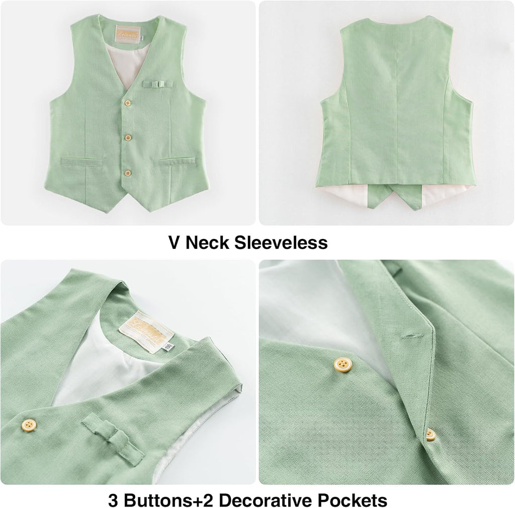 Boys Linen Suit 4 Piece Summer Gentleman Outfit Kids Shorts Set