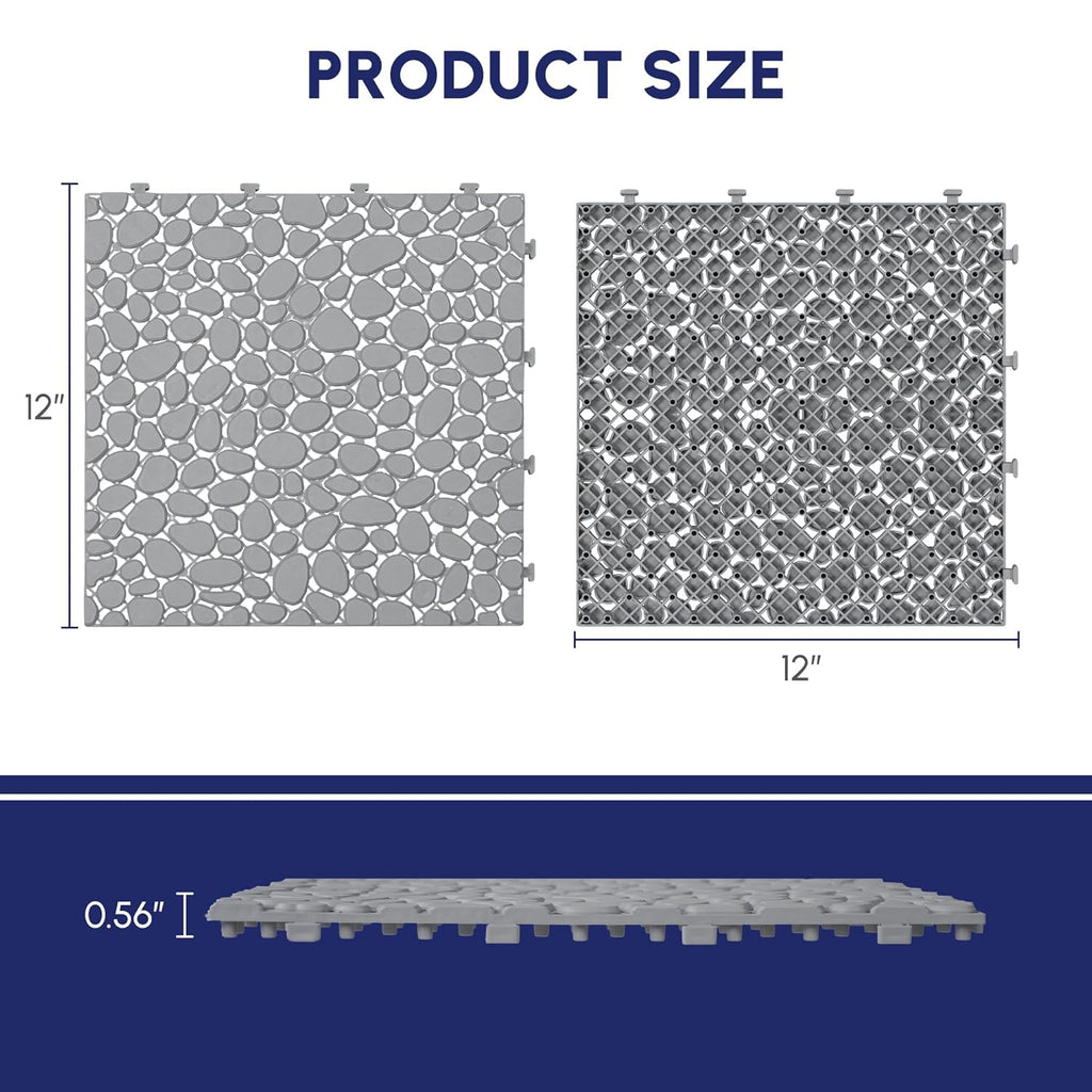 12 Pcs Deck Tiles, Pebble Pattern Plastic Interlocking Deck Tiles, 12" x 12" Patio Flooring Outdoor Waterproof All