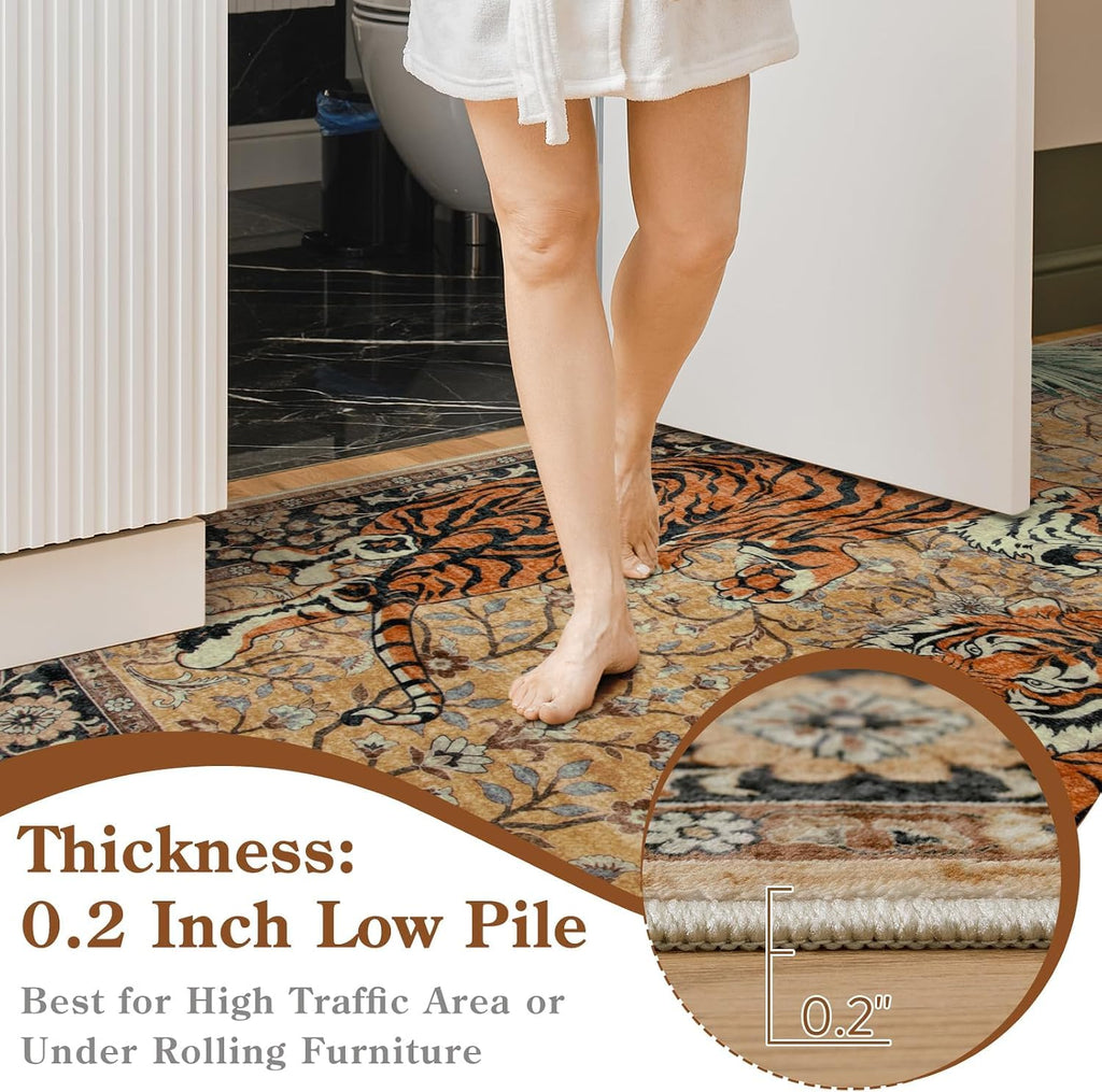 Boho Tiger Hallway Runner Rug, Washable Kitchen Rug Runner