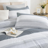 King Comforter Set 7 Pieces - Light Grey Striped Lightweight Bed in a Bag