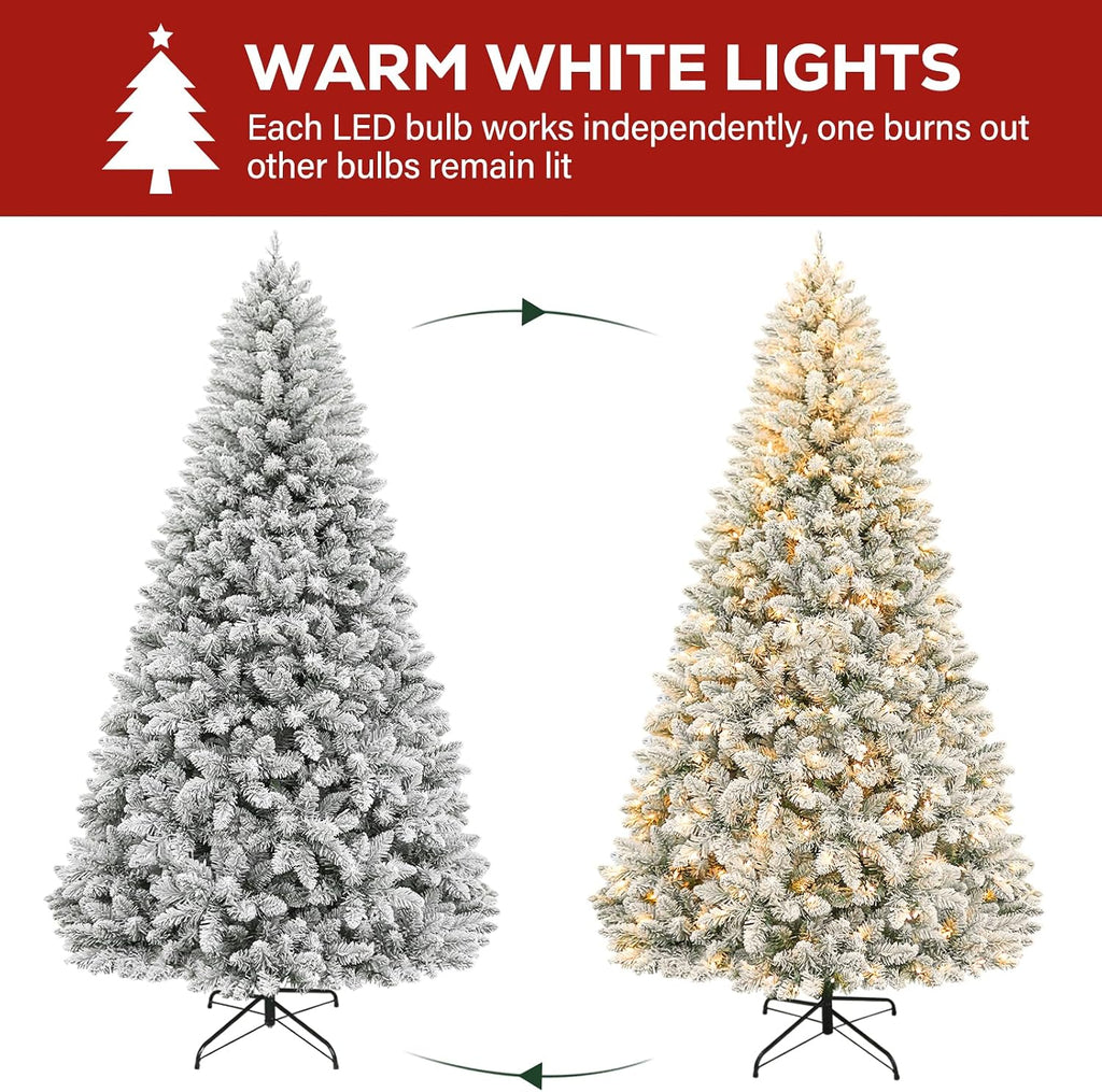 7.5 ft Flocked Prelit Christmas Tree with 450 Warm White LEDs
