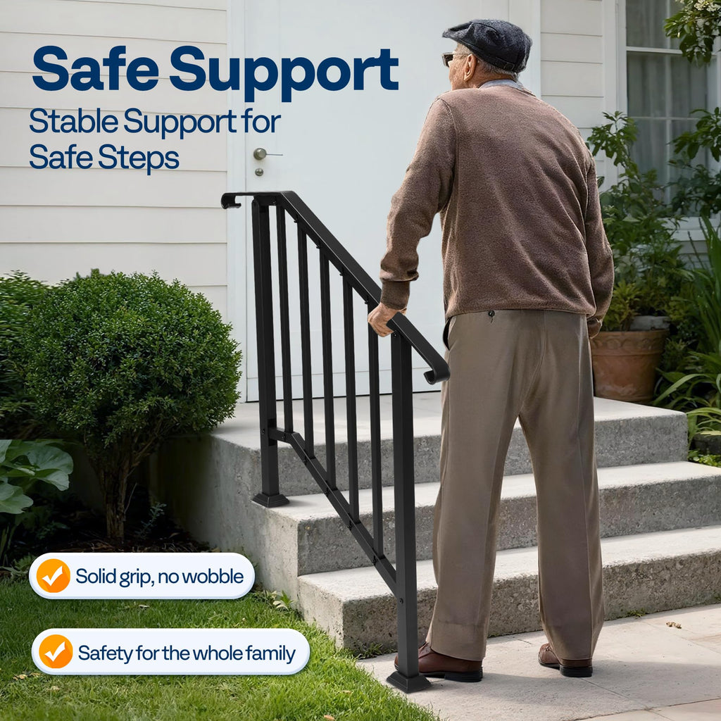3-Step Hand Rails for Outdoor Steps with Curved Ends and Balusters