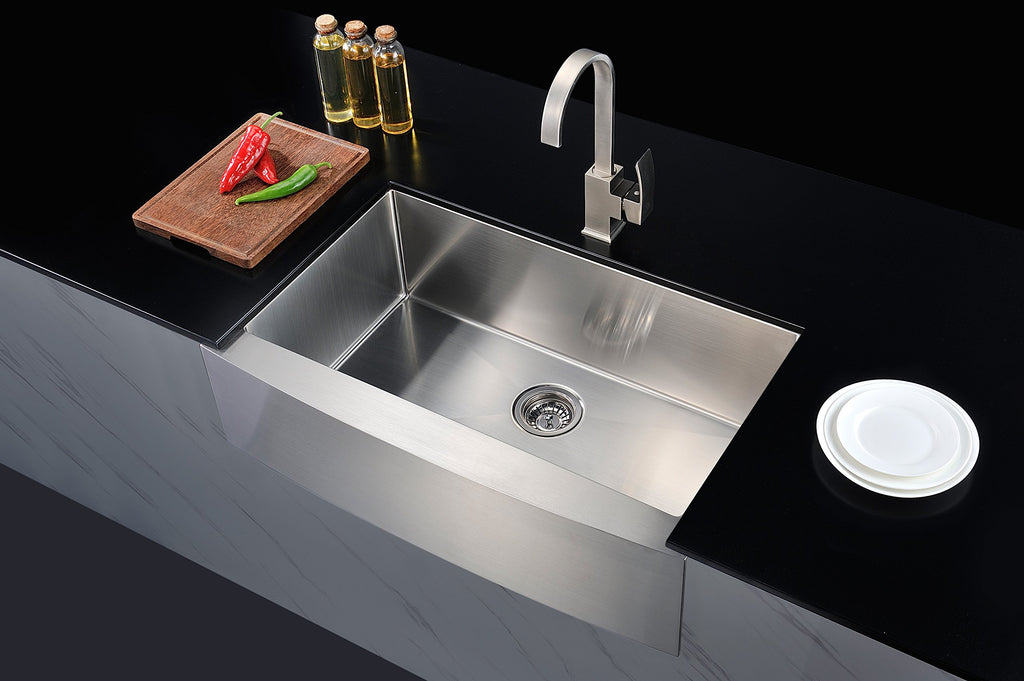 Elysian 32" Farmhouse Stainless Steel Kitchen Sink With Strainer, 16